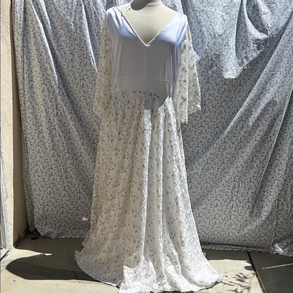 Handcrafted Elegant White and Gold Floral Wedding Gown